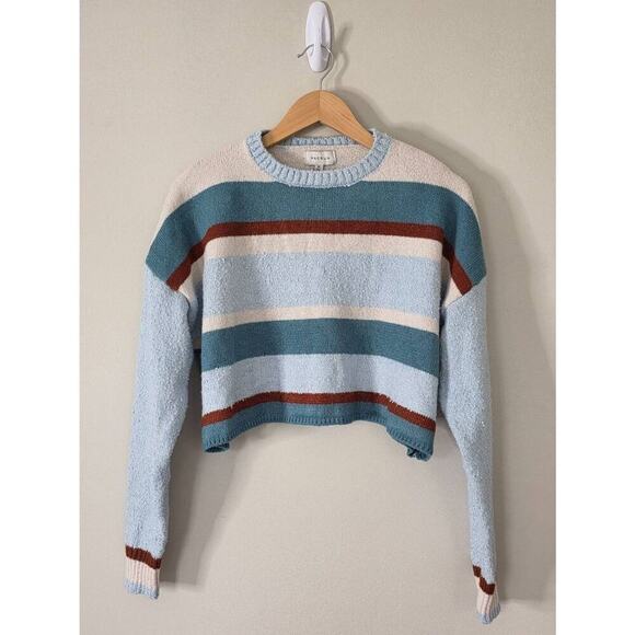Pacsun Cropped Sweater Striped Blue Size Medium Pullover Style NEW - Picture 2 of 8